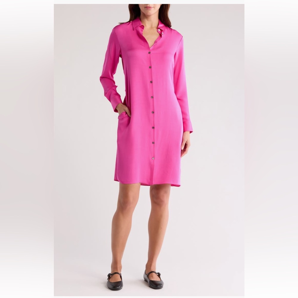 Theory Modern Long Sleeve Silk Shirtdress